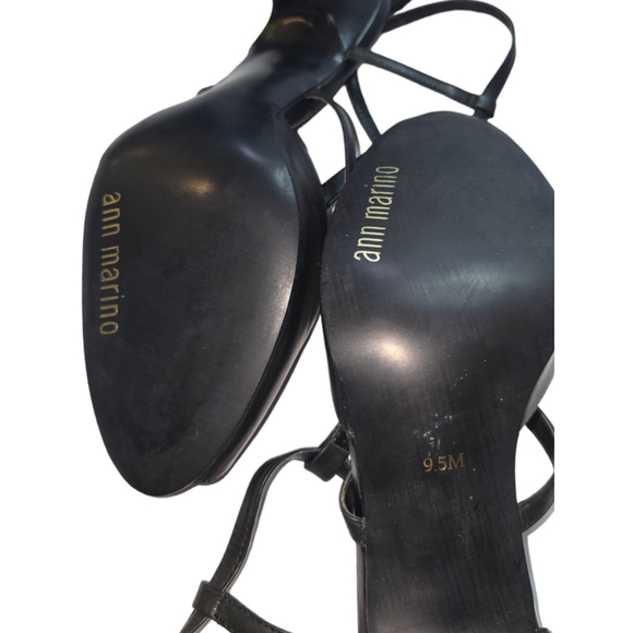 Vintage Ann Marino Manhattan Black Heels Size 9.5 M Open Toe Ankle Strap Stilett - Picture 9 of 10